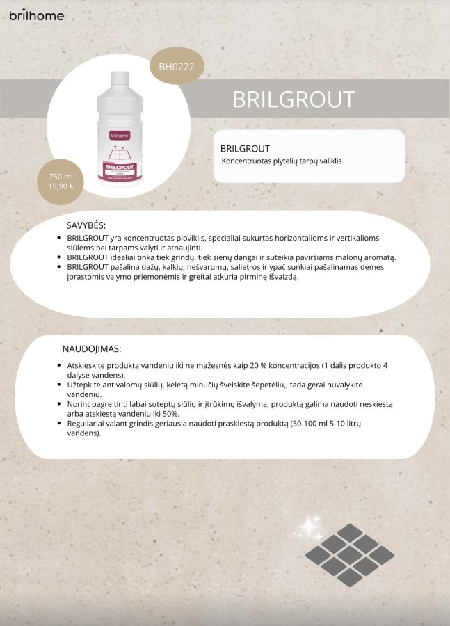 BRILGROUT - plytelių tarpų valiklis 750 ml.